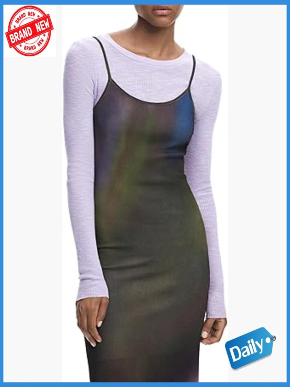 Bodycon Knit Midi Dress Long Sleeve Chevron Pattern Snap Closure